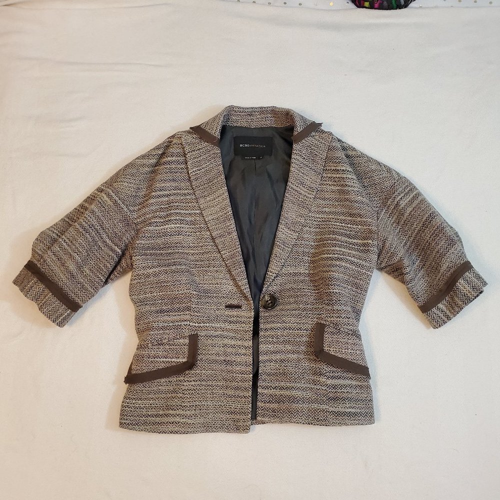 BCBGMaxAzria brown silk tweed suit jacket blazer